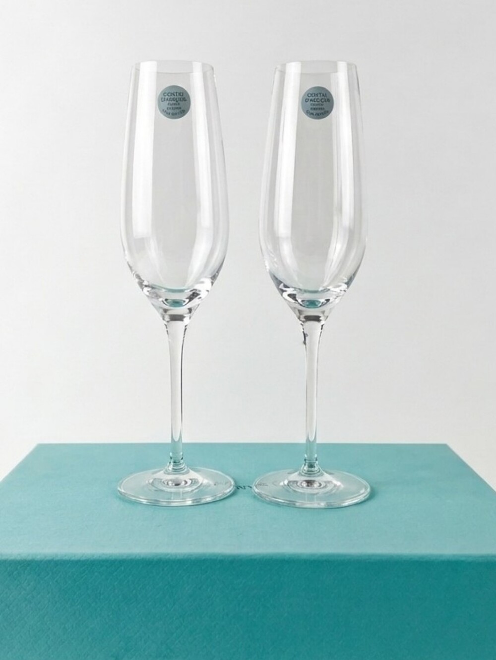 Tiffany & Co. Clear Champagne Flutes with Signature Blue Accents - Pair
